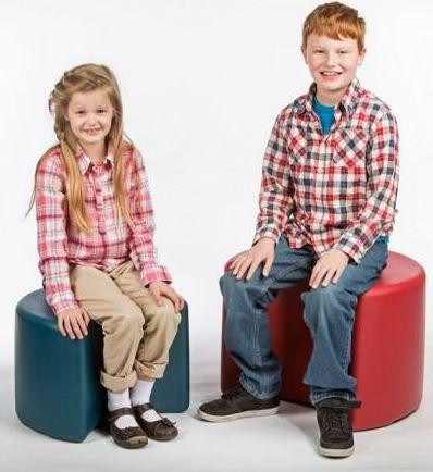 Playscapes Children's Eco Crescent Seating, two children sitting on colorful cushioned seats for play areas.